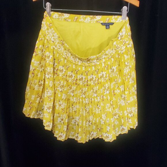 American Eagle Outfitters Floral Yellow Pleated mini-Skirt Size 8 Fully Lined - Picture 10 of 10